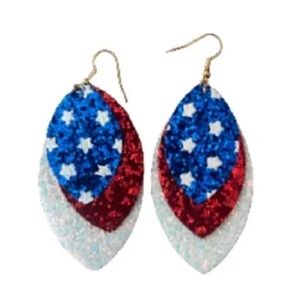 July 4th Earrings, Glitter Patriotic Earrings, Layered Earrings, USA Earrings